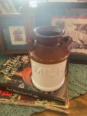 Brown and Cream Ceramic "MILK" Canister